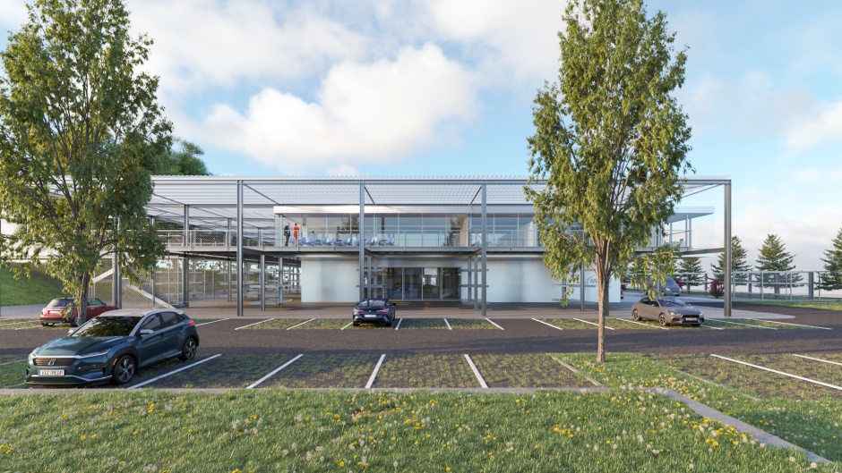 architektúra pri vstupe do predajného skladu v Holíči