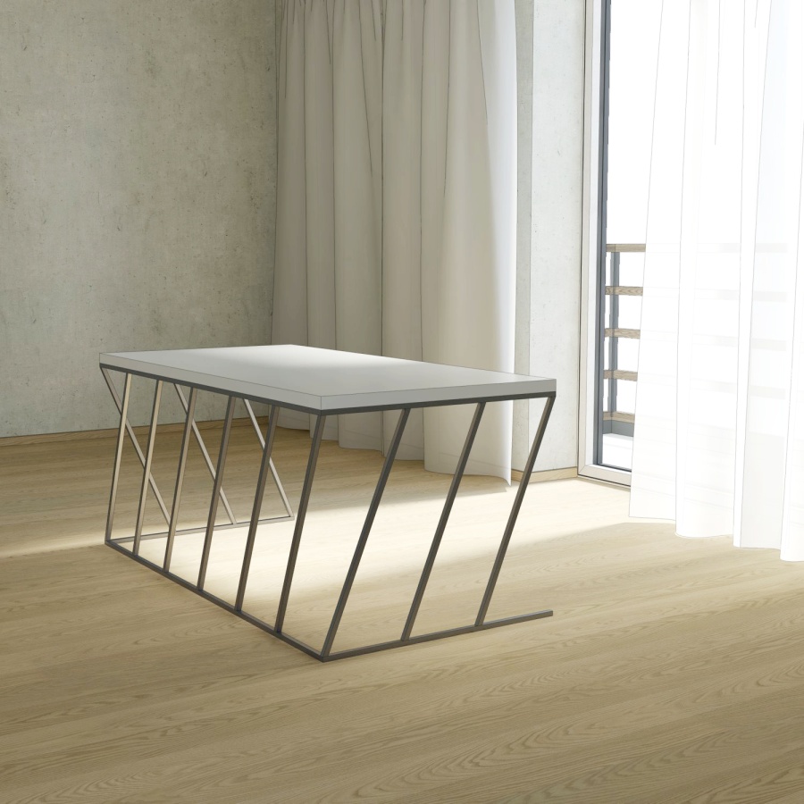 kancelársky stolík z ocele a bielej dosky