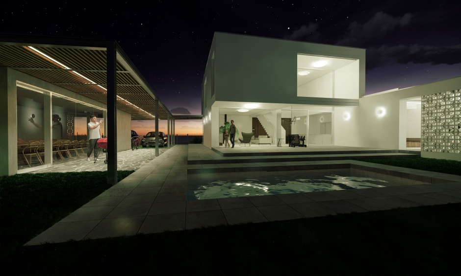 večerná vizualizácia zo štúdie novostavby
